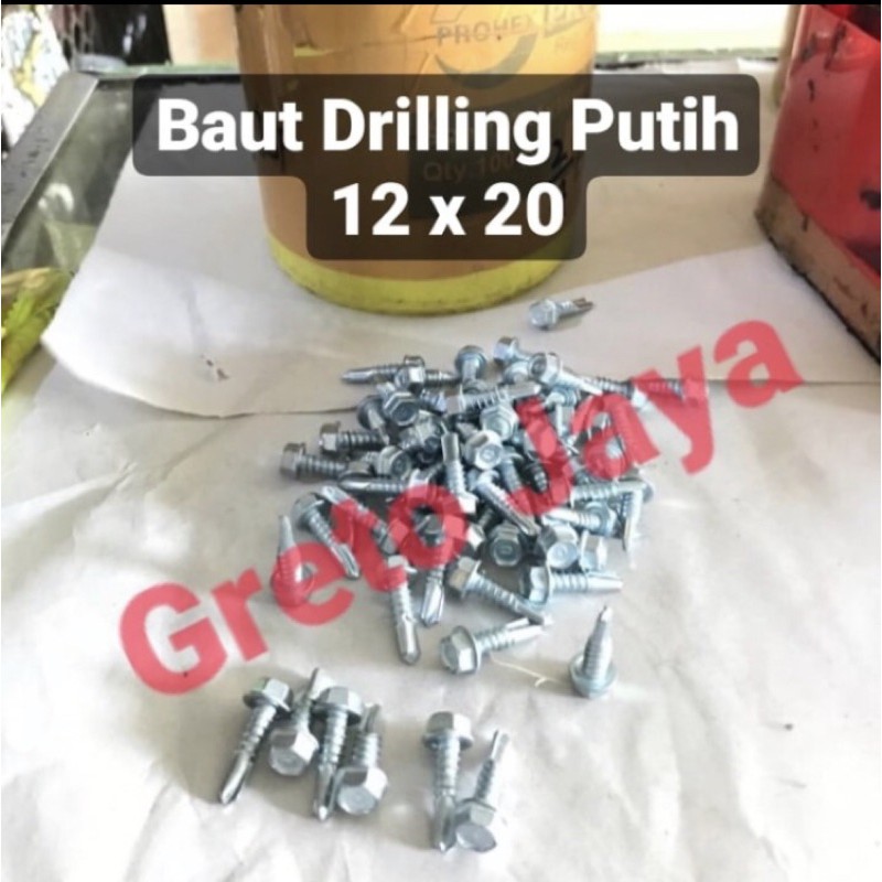 12x20 10bj -Baut Drilling Putih 12 x 20 Driling Galvalum Dril Baja Ringan Roofing Atap Spandek Drill
