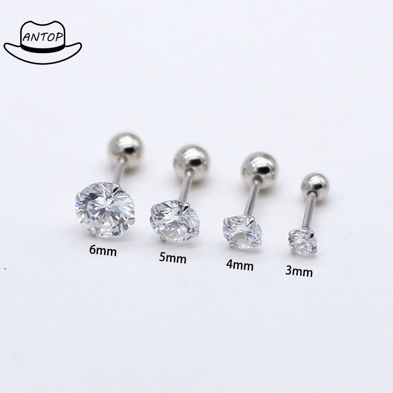 Two Penggunaan Tulang Rawan Tragus Anting Stainless Steel Mode Kristal Anting Zirkon Mini ANTOP