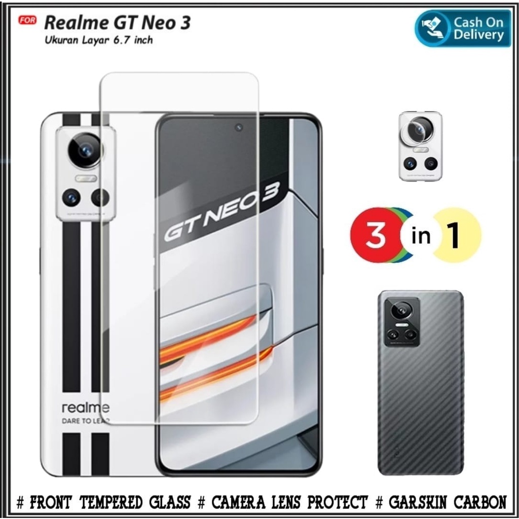 PAKET 3in1 Tempered Glass Realme GT NEO 3 Free Garskin Carbon + Camera DI ROMAN ACC