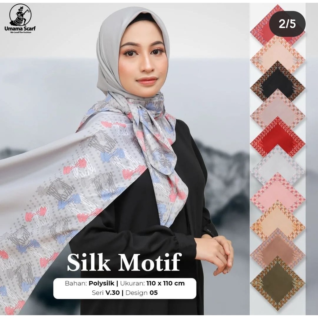 Jilbab SILK MOTIF by umama scraf kerudung Segiempat/ Jilbab Segi Empat Satin Motif Murah Grosir Hija