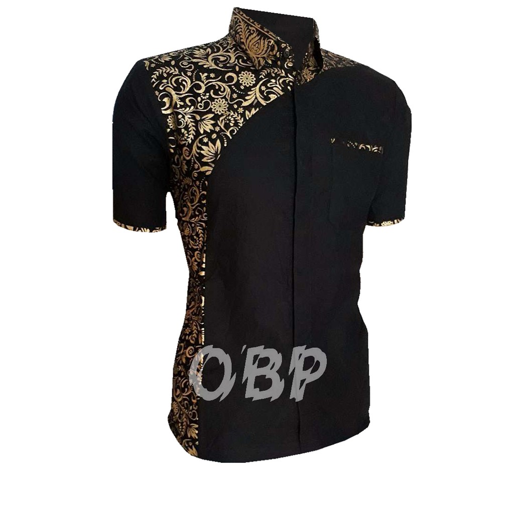 Risna Batik HRB026 kenongo kemeja hem pendek padi pekalongan M L XL MURAH KEREN bati pria wajik biru