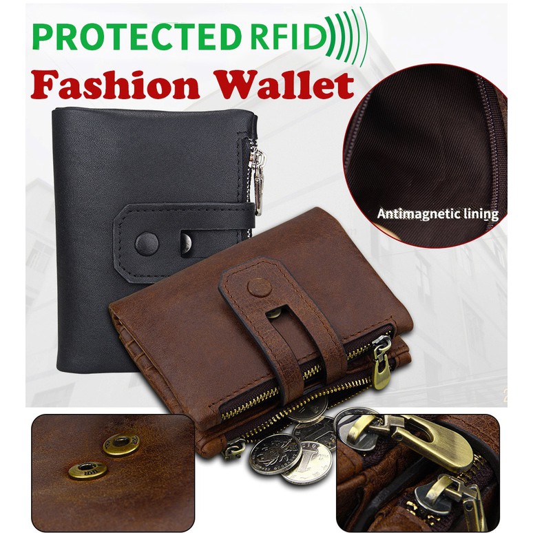 Dompet Pria Lipat Kulit Asli RFID Protection Leather Wallet 3578