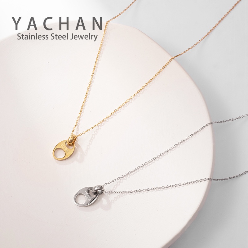 Live hot titanium steel fine kaleng gesper bentuk kalung berlapis 14k emas emas produk all-match hal