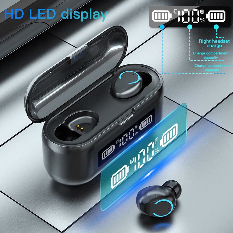 (1 Hari Sampai) Headset F9 Series Touch Fingerprint TWS Earphone Bluetooth Earbuds dengan Powerbank