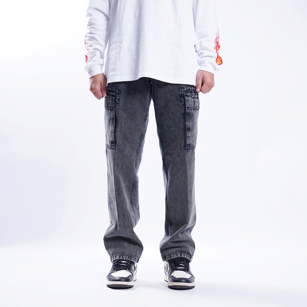 Superego Celana Cargo Pants Jeans Reguler Denim Snow Light Black V2 SCPDW03D