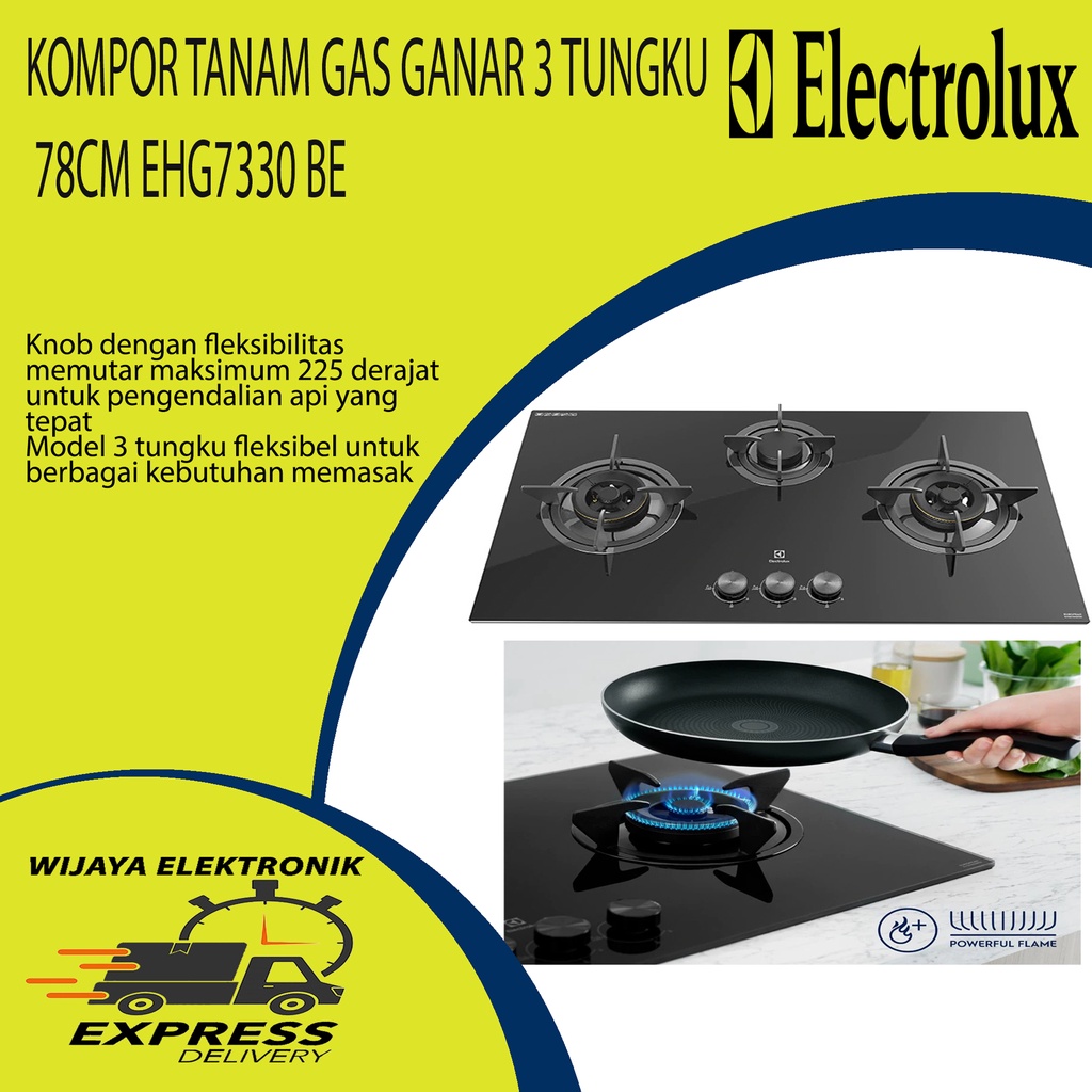 KOMPOR TANAM GAS ELECTROLUX EHG7330BE / EHG7330 - EHG 7330 BE