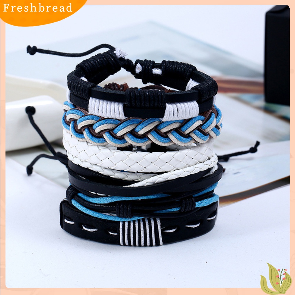 [TERLARIS]6Pcs Men Faux Leather Braided Rope Wristband Bracelet Set Vintage Jewelry Gift