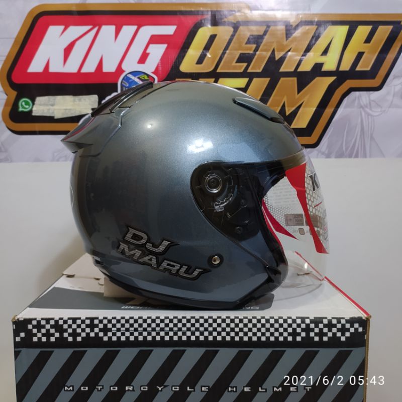 HELM KYT DJ MARU ALLGREY HELM HALF FACE KYT DJ MARU ALL GREY HELM KYT DJ MARU ABU ABU MUDA SNI ORI