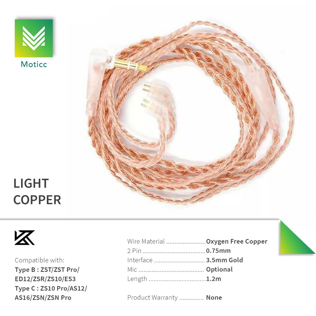 Kabel Replacement Knowledge Zenith KZ Light Copper Cable (Terang)