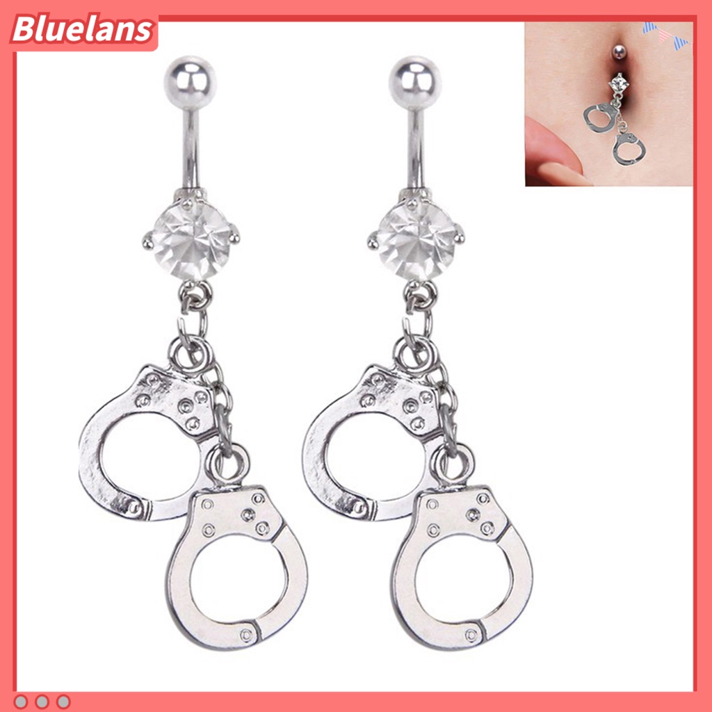 Bluelans Women Handcuffs Rhinestone Body Piercing Navel Belly Bar Button Barbell Ring