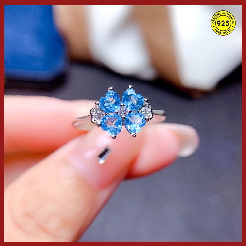 Cincin Model Terbuka Dengan Batu Topaz Biru Untuk Wanita