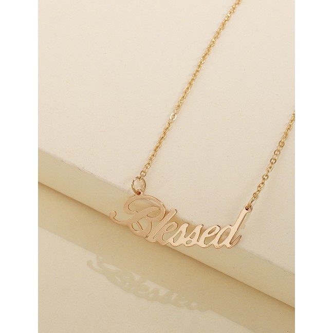 LRC Kalung Wanita Fashion Golden Alloy Letter Hollow Necklace K43619