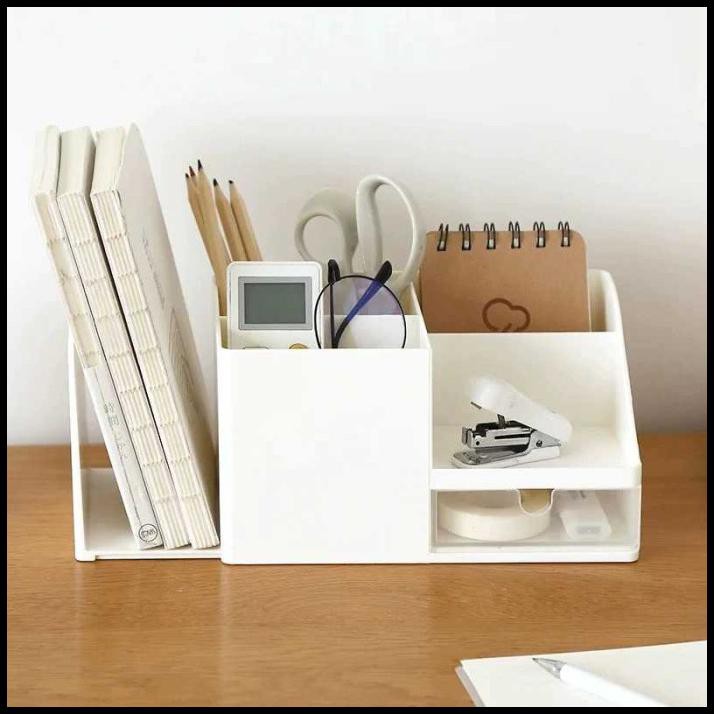 Rak Buku Meja Buku Rak Meja Kerja Stationery Rak Kosmetik Organizer - Beige