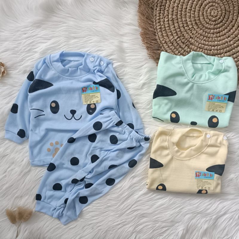 Setelan piyama bayi motif cat 0-12 bulan