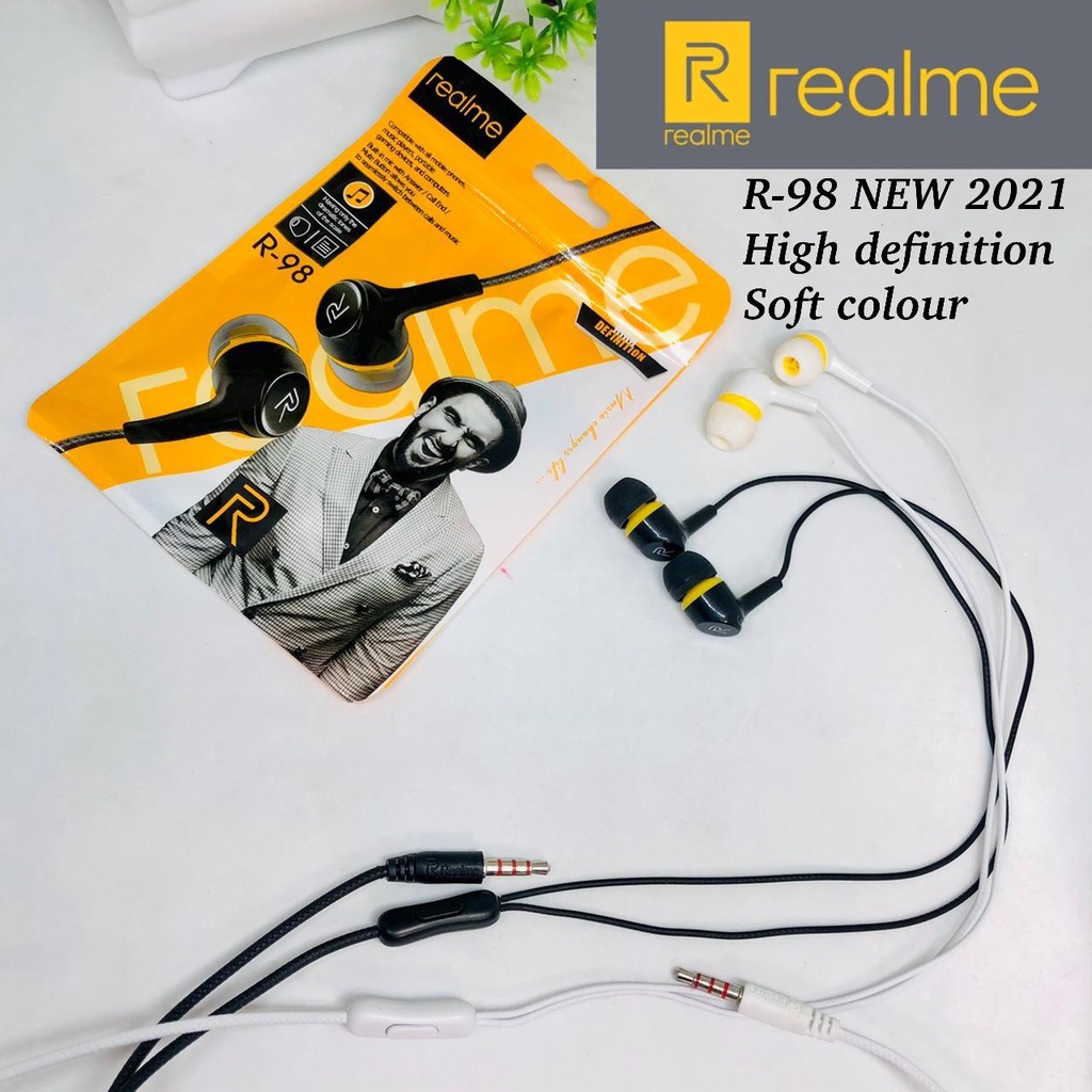 Headset REALME R98 Music Earphone Stereo 3.5mm Jack Audio Mic with Answer Call End Mute Button