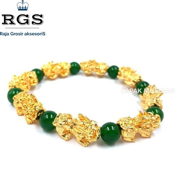 Bayar Di Tempat] RGS GELANG PIXIU LAPIS EMAS KOMBINASI GIOK HIJAU