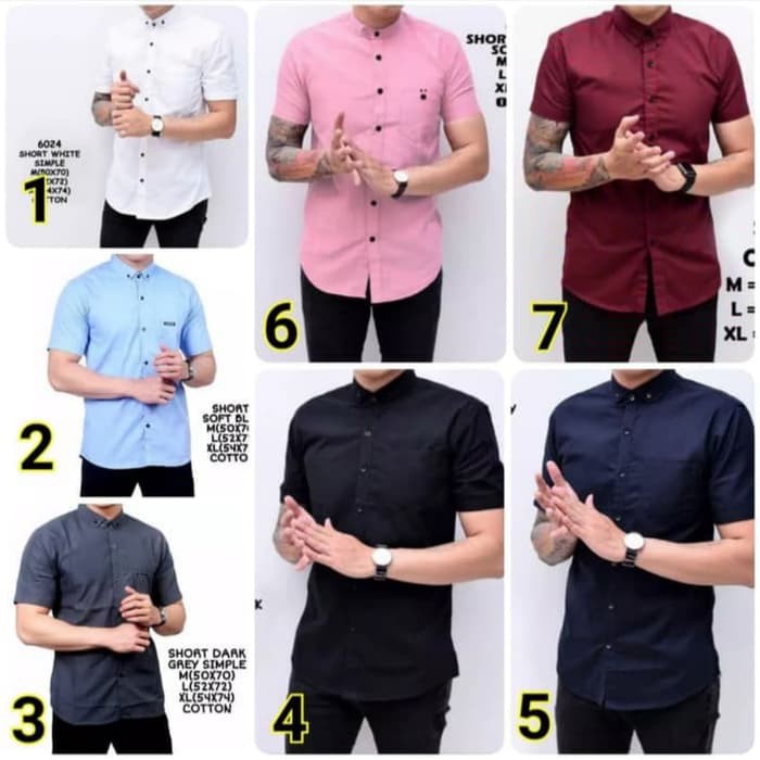 Kemeja Polos Pria Lengan Pendek Slimfit Kerja Cowok