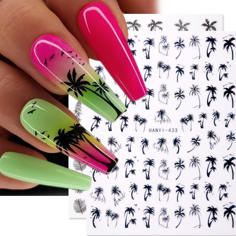 1 Lembar Stiker Kuku 3D Desain Bunga Daun Warna-Warni Untuk Dekorasi Nail Art