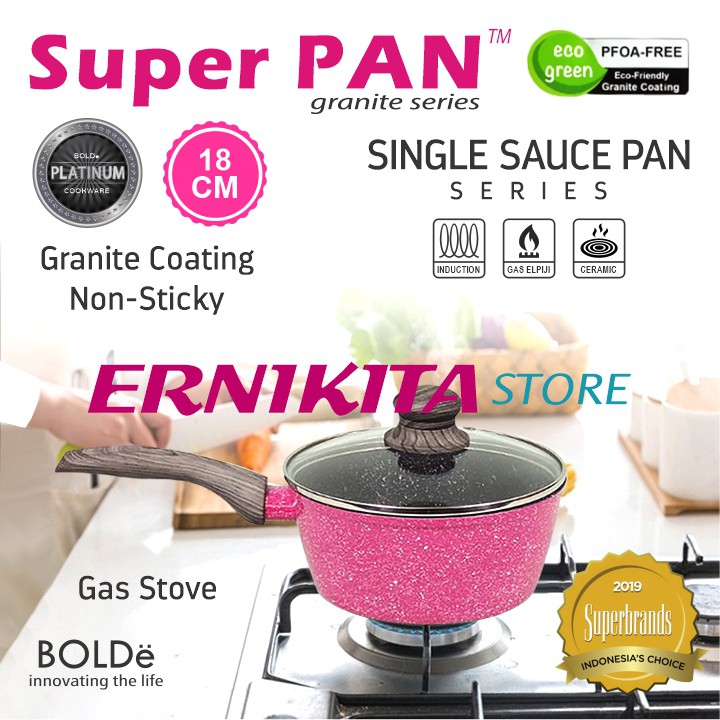 BOLDe SAUCE PAN LID BLACK PINK 18 CM - Panci Saus Penutup Kaca