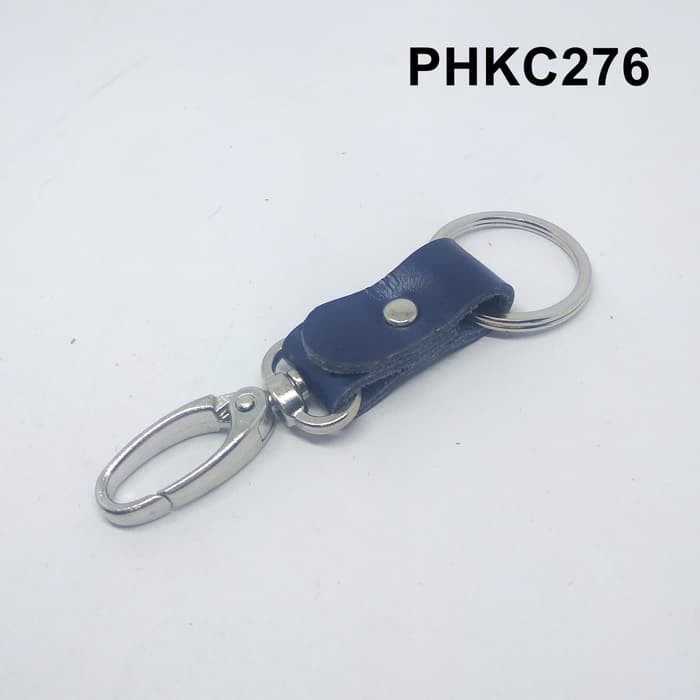 gantungan kunci kulit asli model ramping simpel keychain biru PHKC276