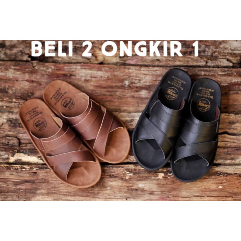 EXO BROWN Sandal pria kulit asli cevany original handmade sandal jepit kulit pria bisa COD