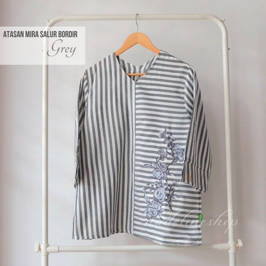 BAJU ATASAN BASIC BLOUSE WANITA MUSLIM & CASUAL - KIKA & MIRA SALUR TOP-MIRA - GREY