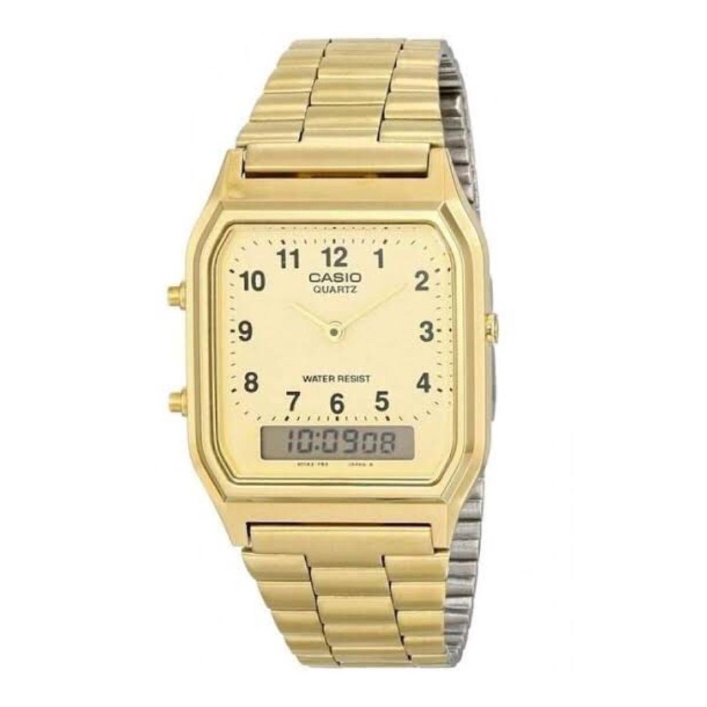 JAM TANGAN WANITA CASIO AQ-230GA-9B ORIGINAL - AQ230GA GOLD ANGKA