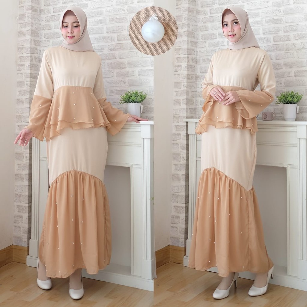 HOPYLOVY - Gamis Wanita Velvet Roberto kombi Ceruty Tabur Mutiara FEBRY