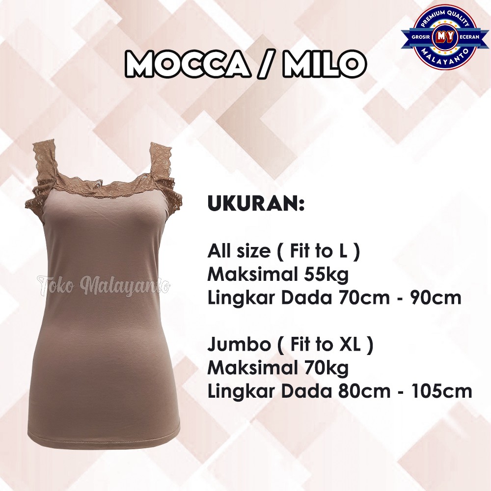 Tanktop Tali Renda Bahan Rayon Super Ukuran All Size dan Jumbo Ready stok!!-Mocca
