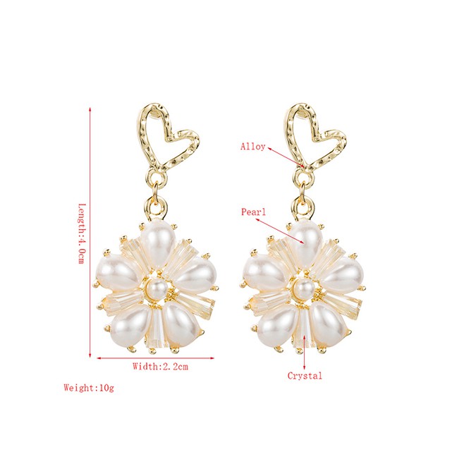 LRC Anting Tusuk Fashion White Crystal Pearl Flower Alloy P80280