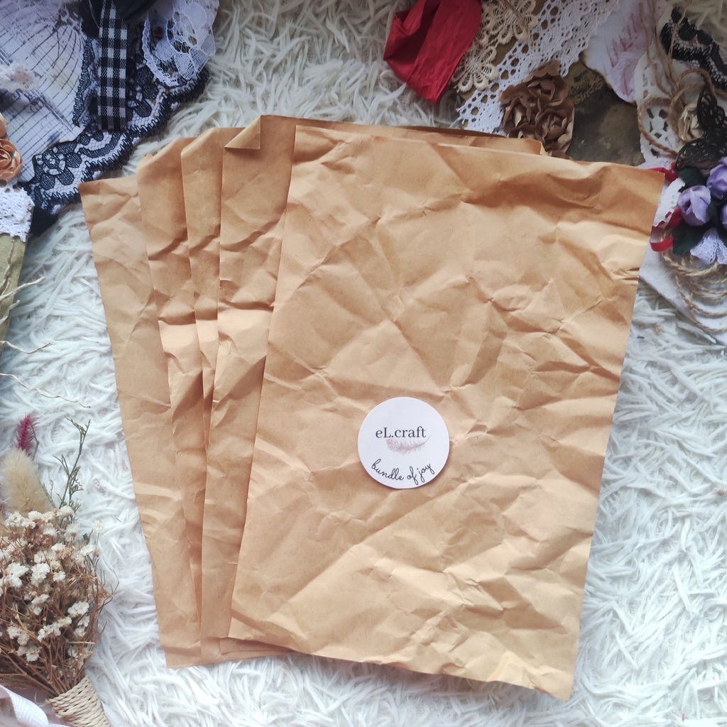 

Kertas Scrapbook Planner Journal Kit Dekorasi Crimpled Coklat Tua Tebal Isi 5