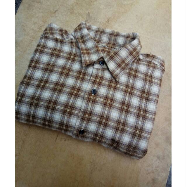 Kemeja Flannel Uniqlo XL kuning putih