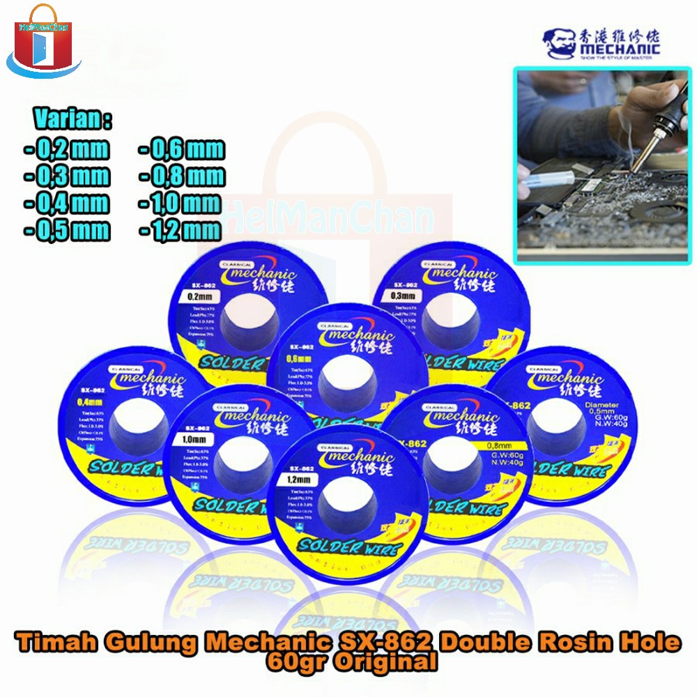 

TIMAH GULUNG MECHANIC DOUBLE ROSIN HOLE SX862 60G 0.2 - 1.2 mm Series