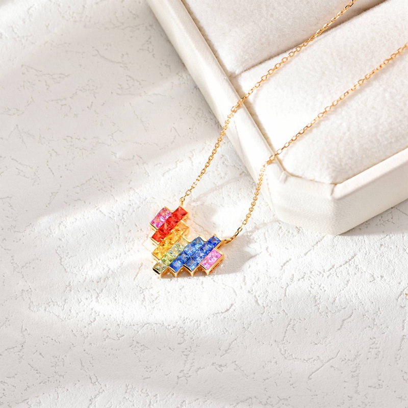 Kalung Dengan Liontin Bentuk Hati Unik Warna-Warni Bahan Cubic Zirconia Untuk Wanita