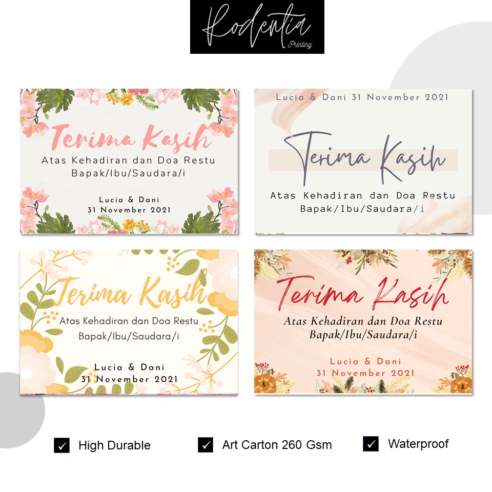 Thank You Thanks Card Kartu Ucapan Terima Kasih Undangan Pernikahan Khitan Custom