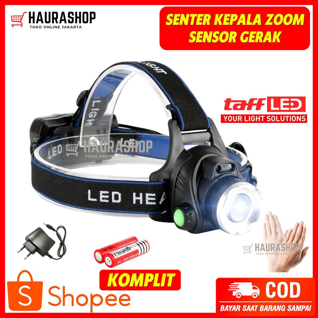 AHT 404 Senter Kepala LED Cas Zoom Zoomable Sensor Gerak Super Terang Anti Air Wajib Punya 3000Lumens AHT404