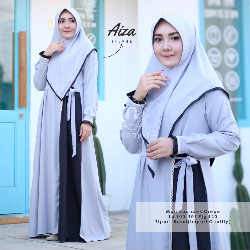 AIZA SYARI ORI NAWA GAMIS SET KHIMAR WANITA MUSLIMAH SPANDEK CREPE PREMIUM POLOS MELAR BUSUI CASUAL