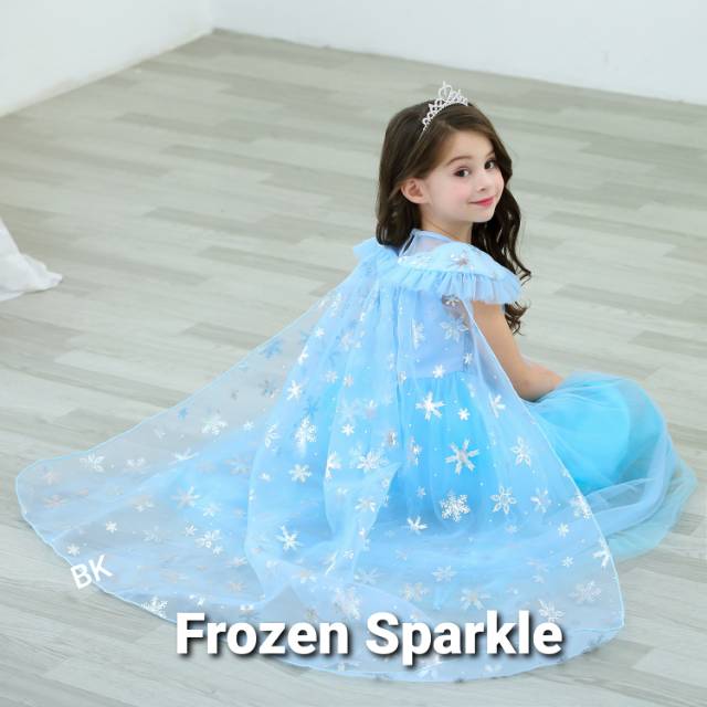 DRESS PRINCESS ELSA FROZEN SPARKLE / GAUN PESTA ANAK PEREMPUAN IMPORT BAGUS