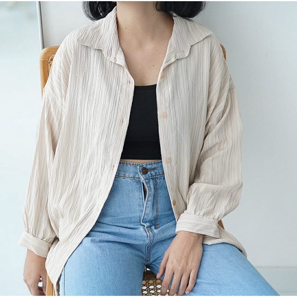 BEFAST - ZFS OOTD Wanita Kemeja PASTY / HARRI LADY CRUSH OVERSIZE SHIRT / Kemeja Oversize / Kem Kekiniaan Remaja Wanita / Kem Terlaris / OOTD ala Korean Style / Kemeja Polos Casual / Atasan Pakaian Lengan Panjang