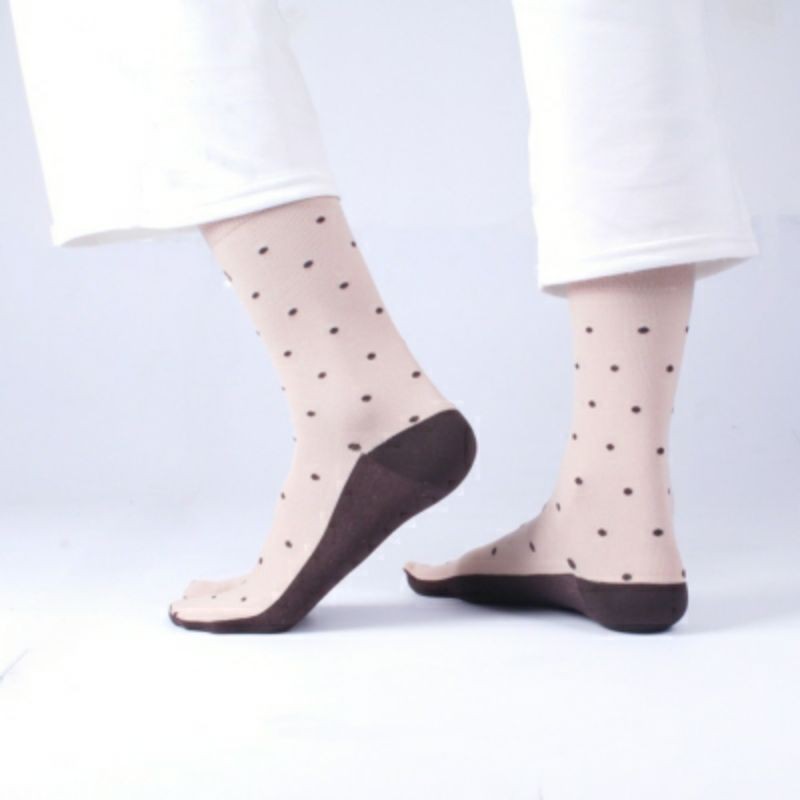 Kaos Kaki SOKA Essentials Polkadot - Kaos kaki Jempol Pendek Size M Motif-M-Brown|Krem