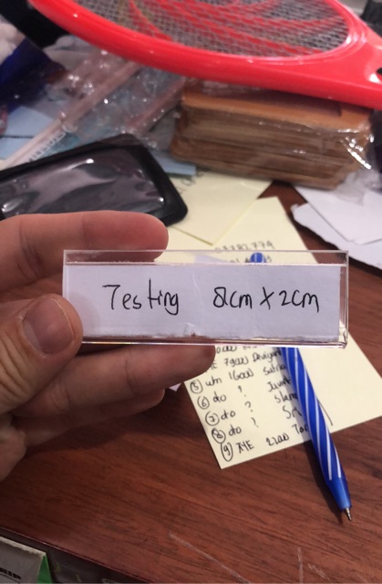 Name tag acrilic 8x2 cm / 8 x 3 cm satuan ( model peniti / magnet)