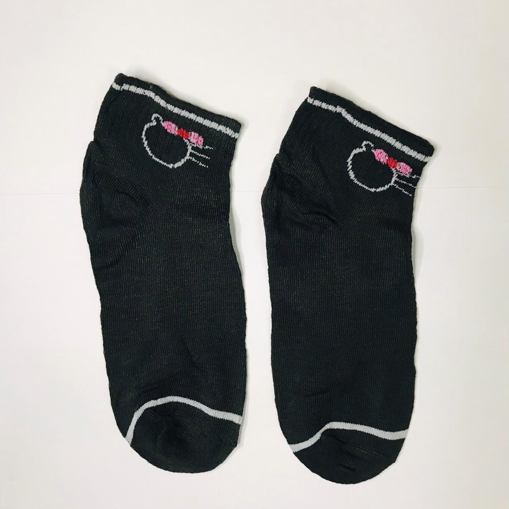 ⭐Gogoland⭐ Kaos Kaki Pendek Motif Smile Semata Kaki Kaoskaki Unisex Pria Wanita-KITTY HITAM