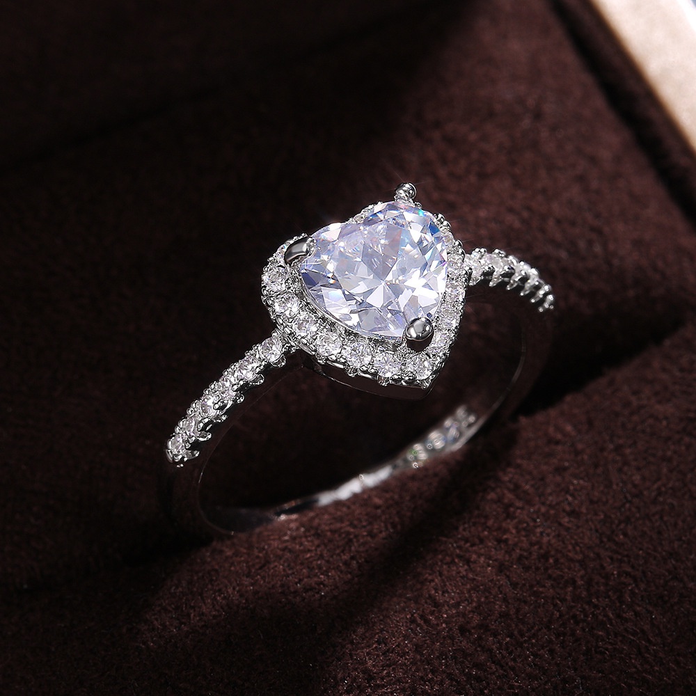 Cincin Sterling Silver 925 Desain Hati Hias Kristal Cubic Zirconia Untuk Wanita