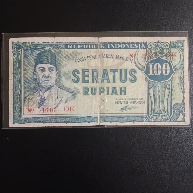 '+'+'+'+] uang kuno keris ori 100 rupiah tahun 1945 repair