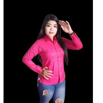 BAJU ATASAN KEMEJA WANITA FORMAL KERJA KANTOR PINK FANTA TERANG KATUN STRECHT FASHION CEWEK PEREMPUA