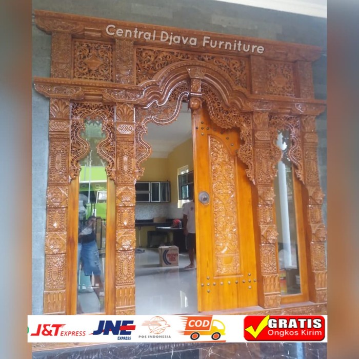 Kusen & Pintu Rumah Gebyok Jawa Kaca Kayu Jati Ukir/Ukiran Jepara