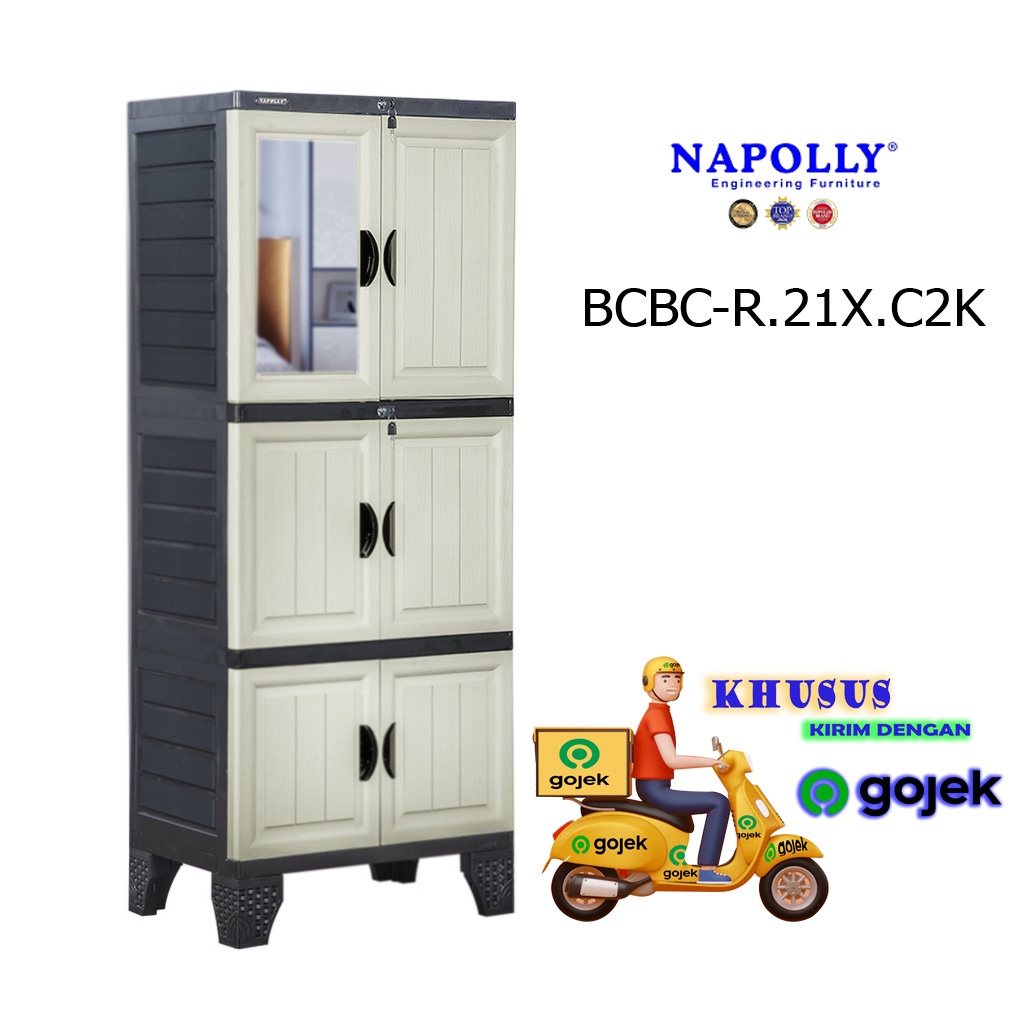 Napolly Lemari Pakaian Rak + Cermin BCBC-R.21X.C2K [KHUSUS KIRIM VIA GOJEK] LEMARI MURAH SURABAYA