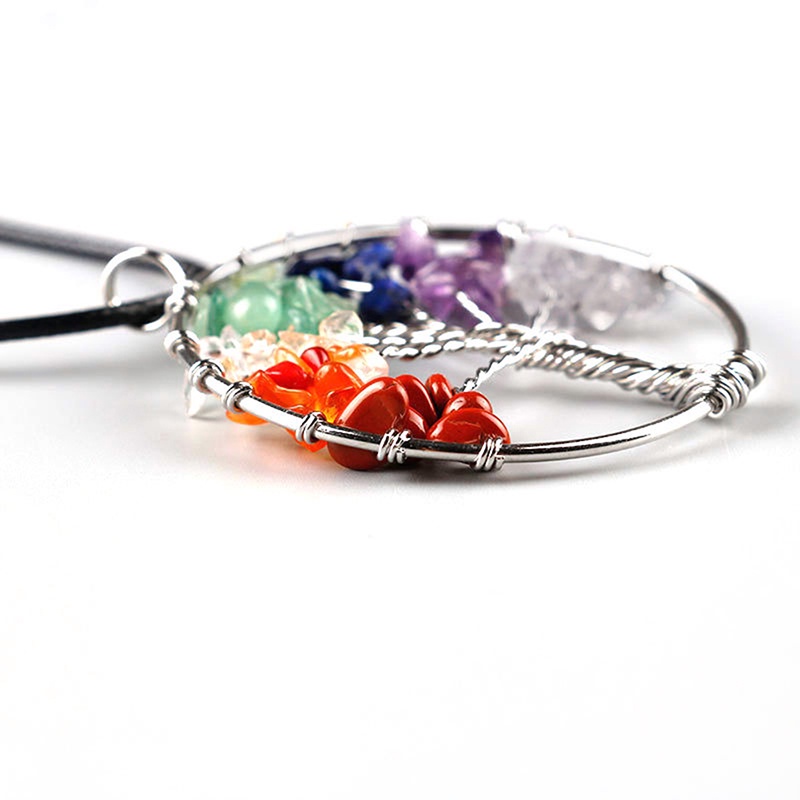 &lt; E2id &amp; &gt; Kalung Rantai Dengan Liontin Pohon Kehidupan 7 Chakra Untuk Wanita