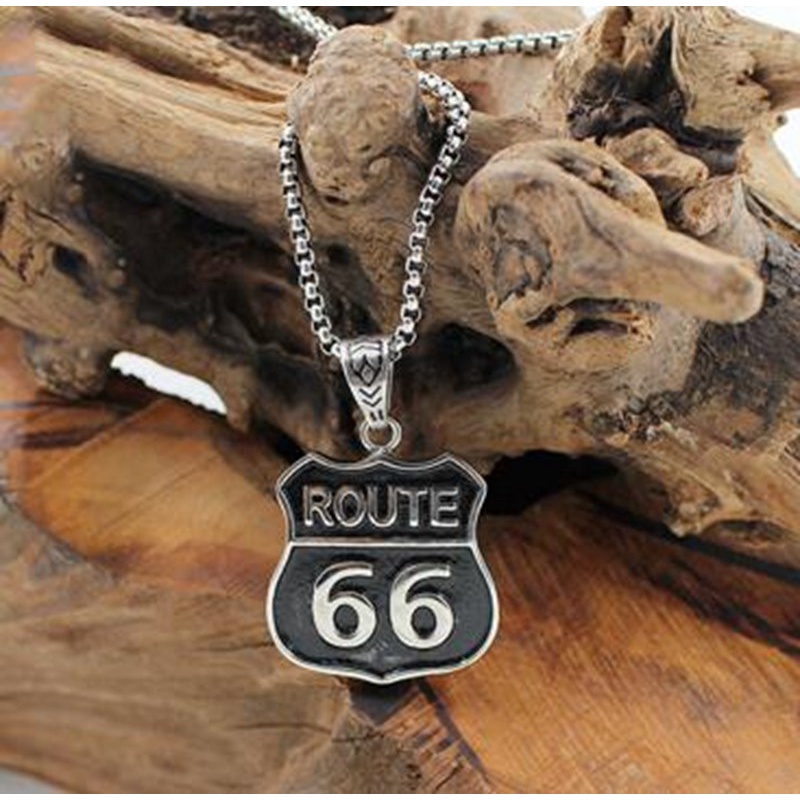 Kalung Liontin Desain Motor Route 66 Gaya Hip Hop Rock Untuk Pria