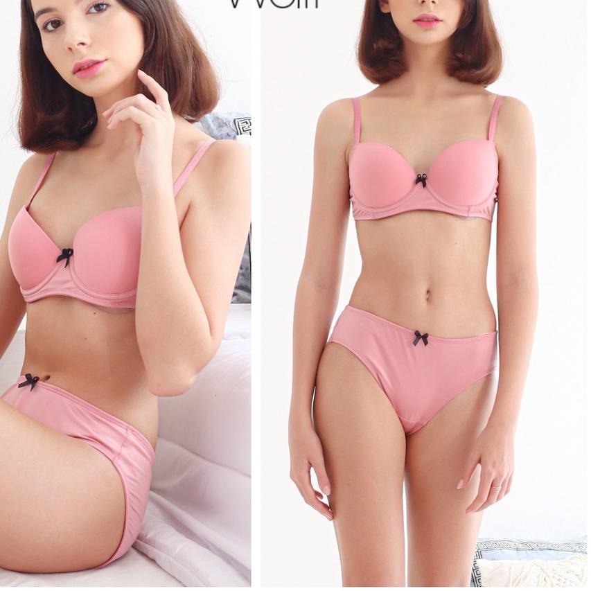 ➹ Bra Set Wanita Kawat Busa Tebal Sedang / Pakaian Dalam Underwear Motif Polos LILY WOLFF Lingerie L